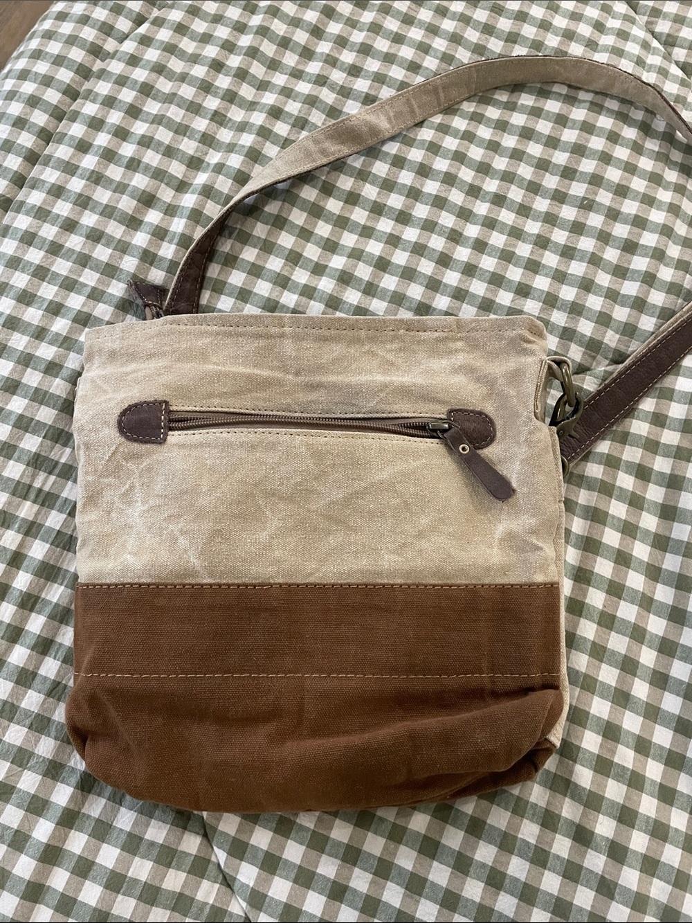 Myra Canvas Crossbody Bag in Beige and Brown - Picture 2 of 3